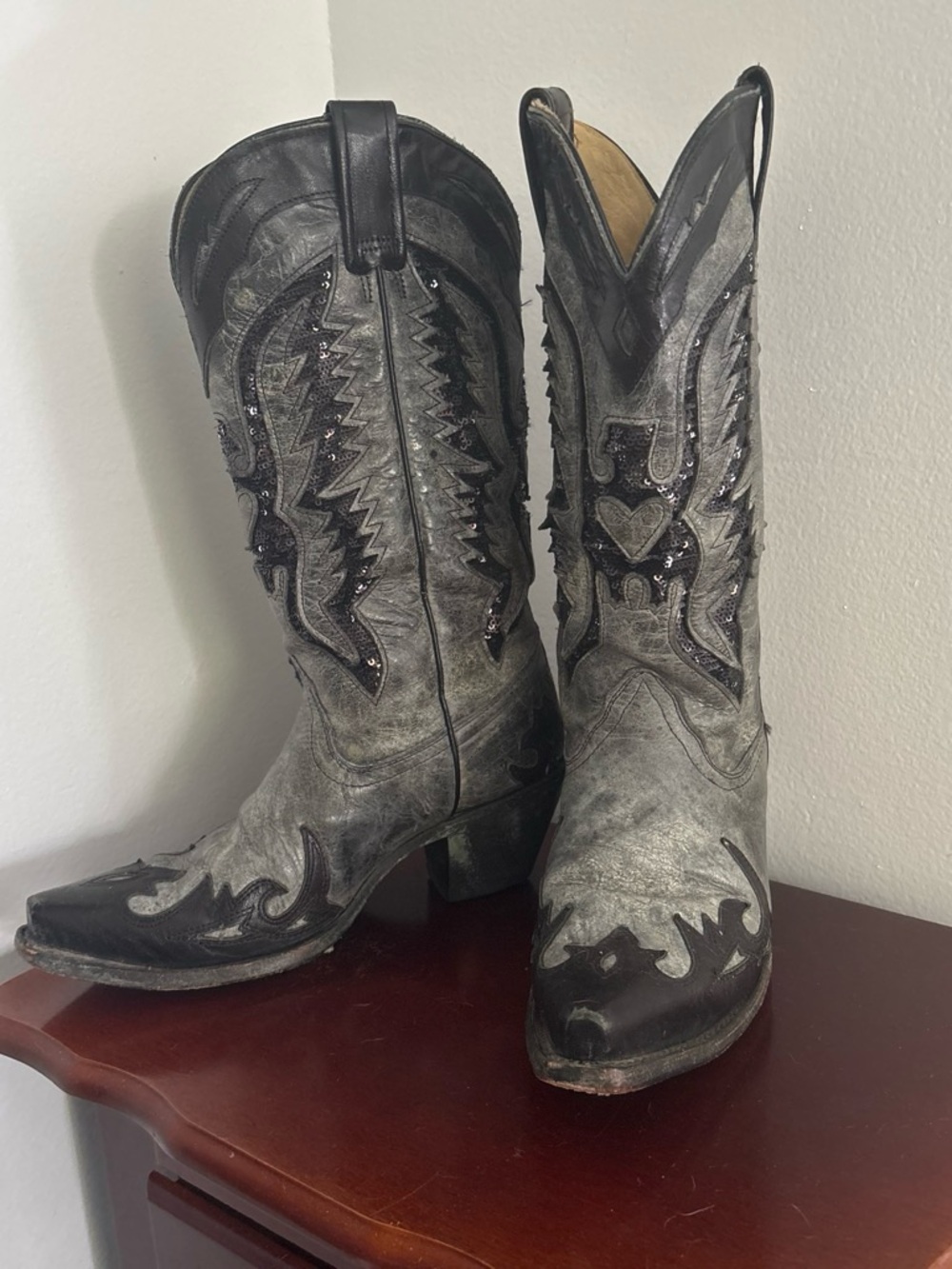 Corral Two-Tone Black and Gray Embellished Western Heeled Boots